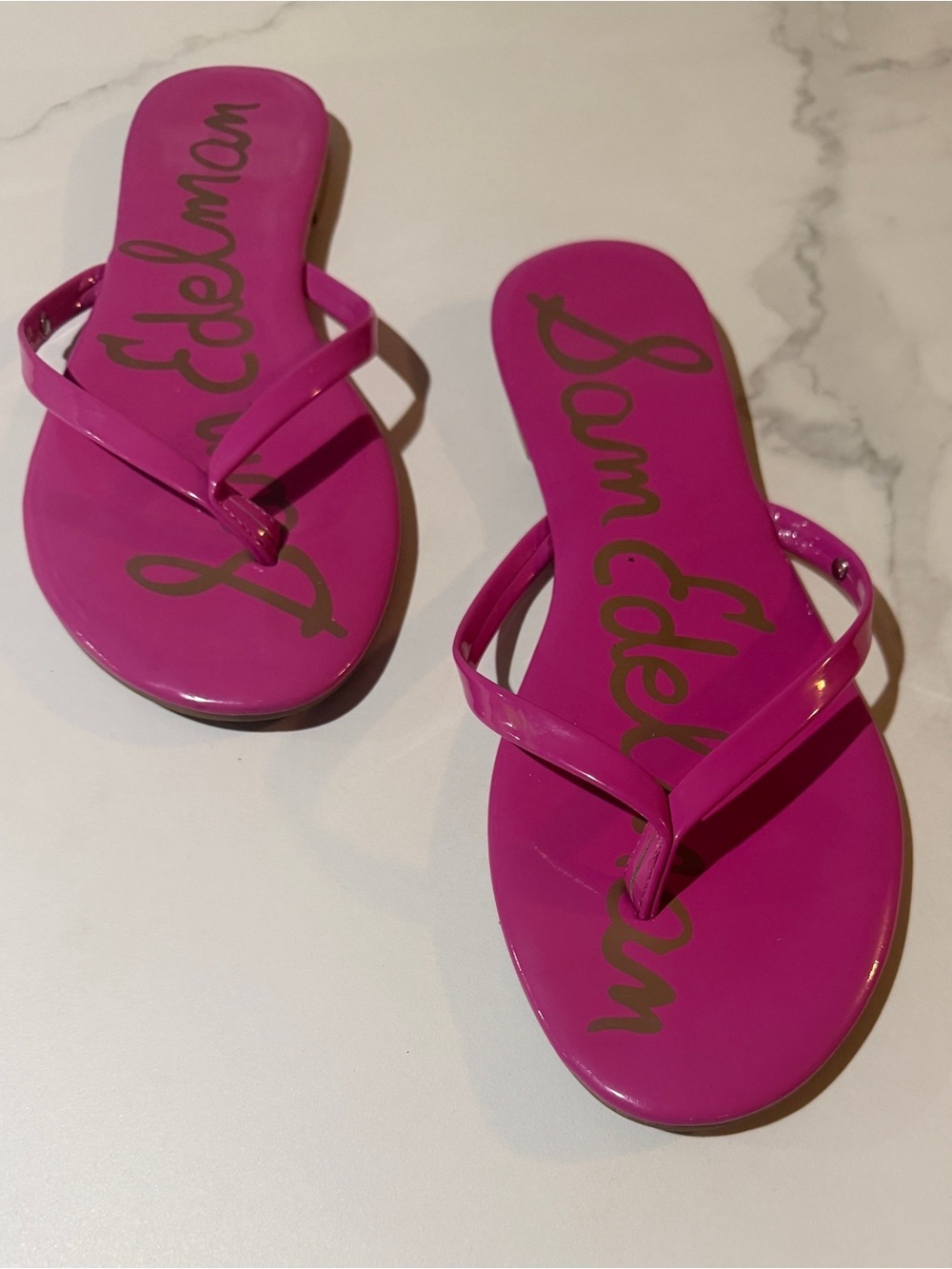 Sam Edelman Hot Pink Patent Flip Flop Sandals